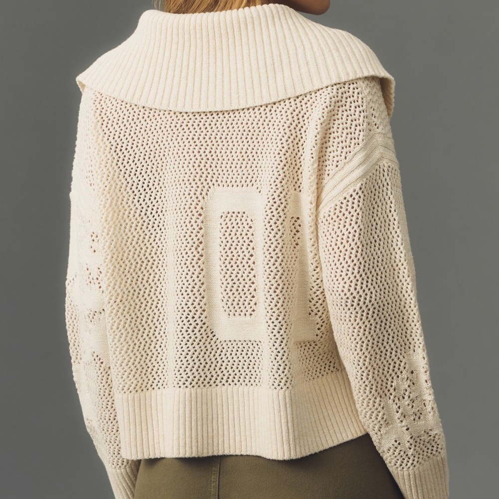Anthropologie Daily Practice Varsity Number Knit Half Zip Pullover size XS